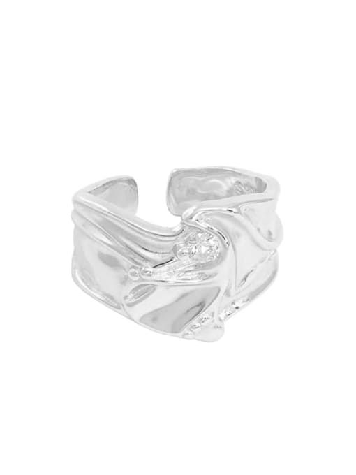 Silver [size 13 adjustable] 925 Sterling Silver Rhinestone Irregular Vintage Band Ring
